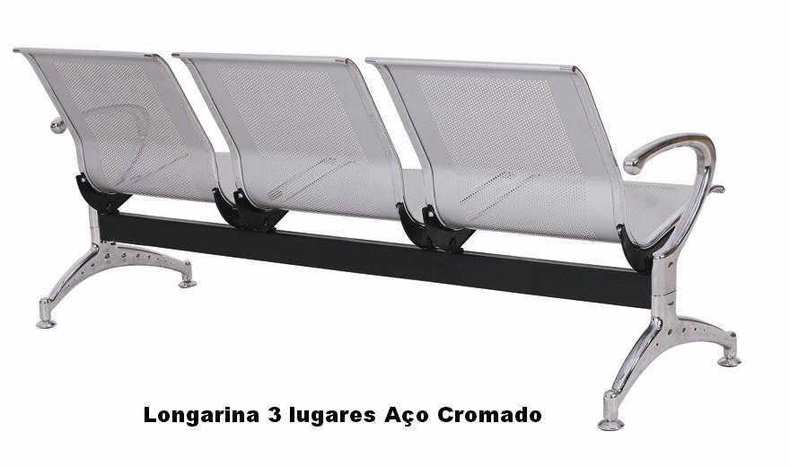 Longarina 3 Lugares em Aço Cromado